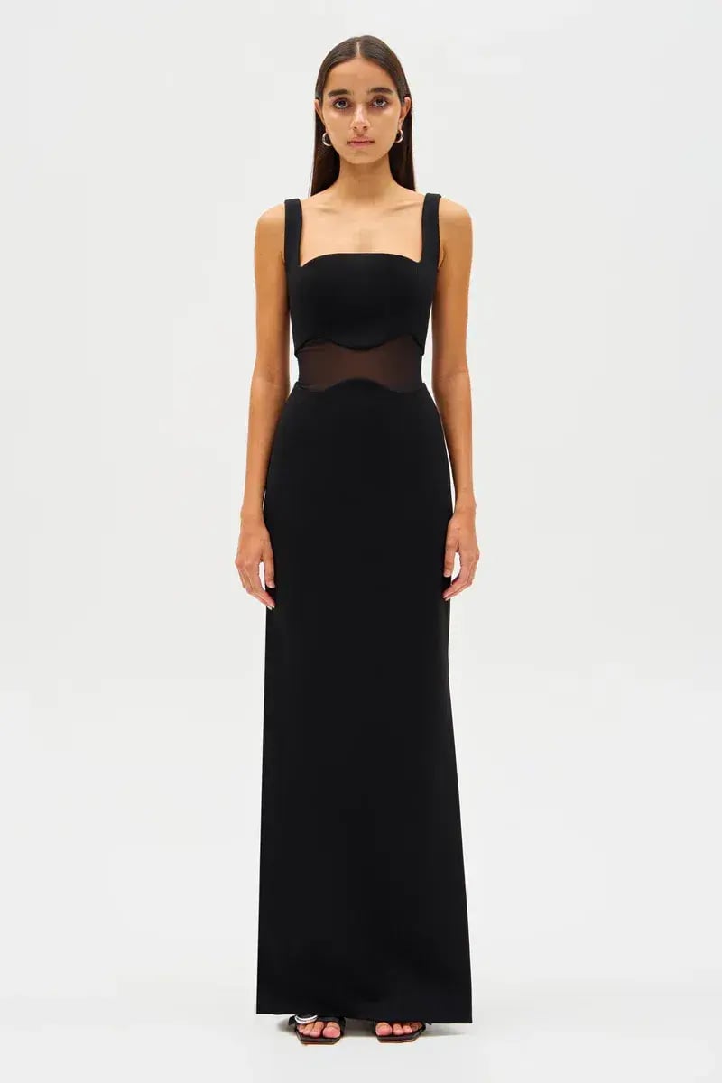 MISHA Damita Crepe & Mesh Maxi Dress Black Size 12 photo 4
