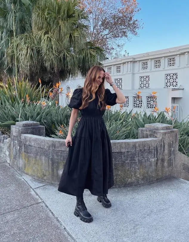 Aere Organic Cotton Poplin Midi Dress Black Size 8 photo 5