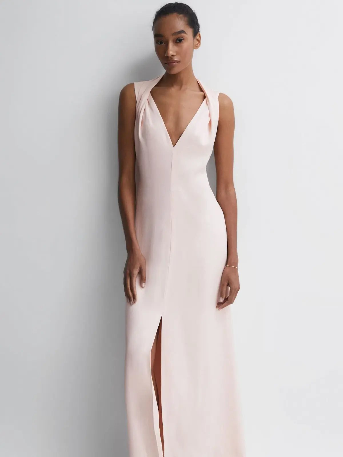 Reiss Lila Bridesmaid Twist Detail Midi Dress Nude Size XS / AU 6 photo 2