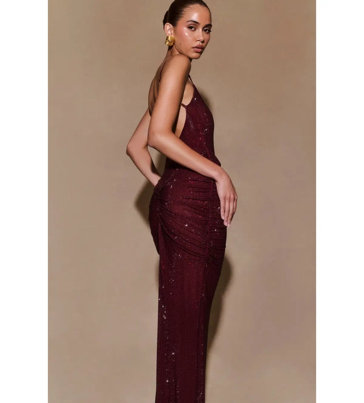 Meshki Roisin Diamante Satin Maxi Dress Mahogany AU 4 photo 4