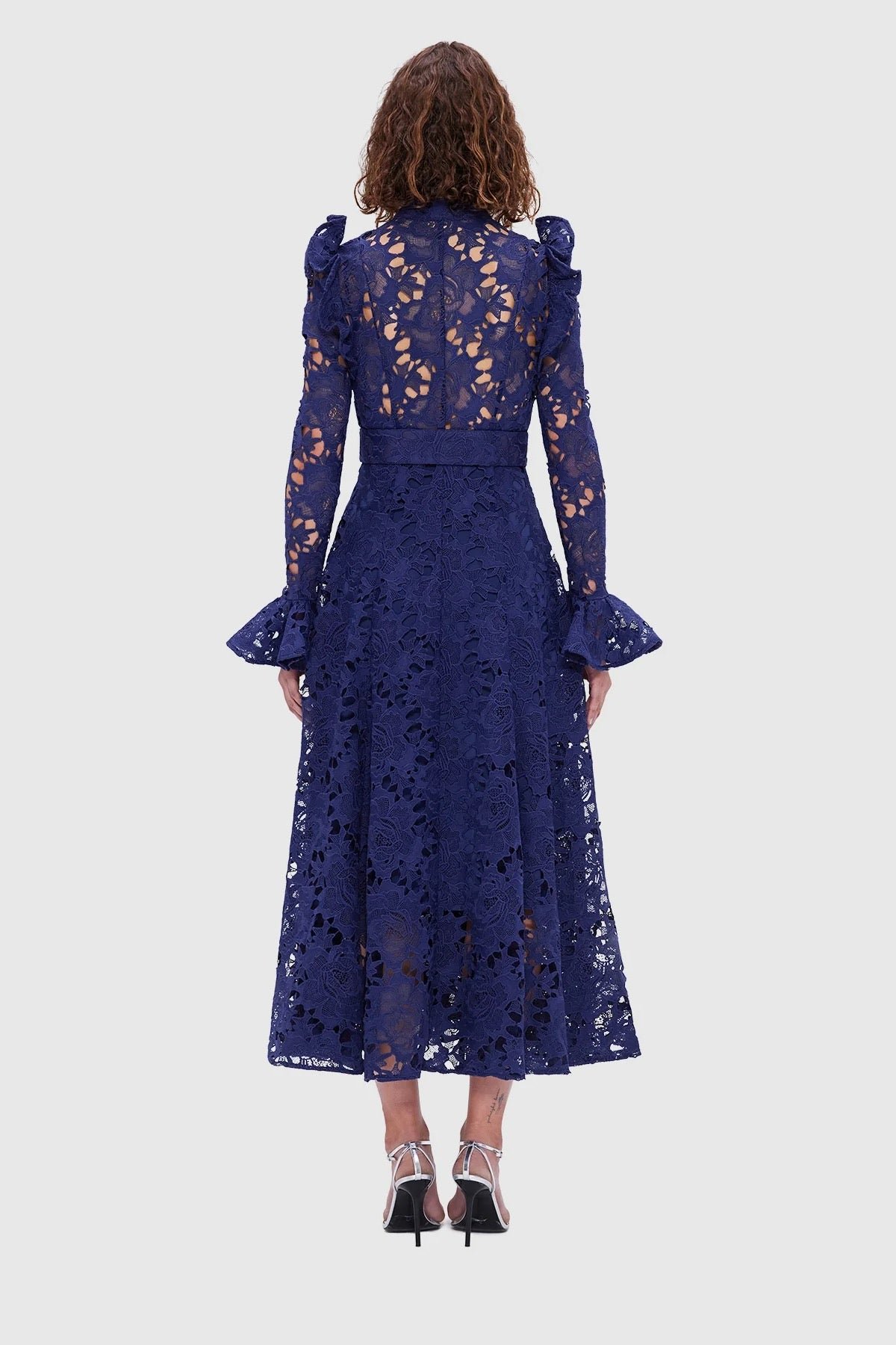 LEO LIN ALIYAH LACE BUTTERFLY SLEEVE MIDI DRESS - OXFORD BLUE photo 7