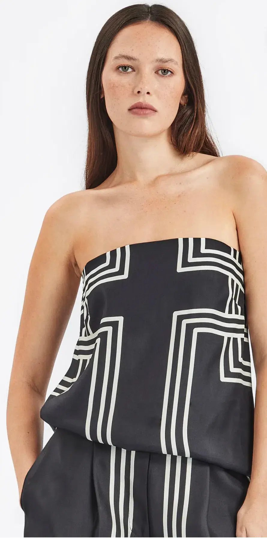 Ginger & Smart Walk the Line Strapless Top Black/Print Size 8 photo 5