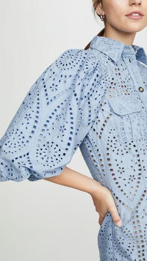 Ganni Balloon-sleeve broderie anglaise mini shirt dress photo 2