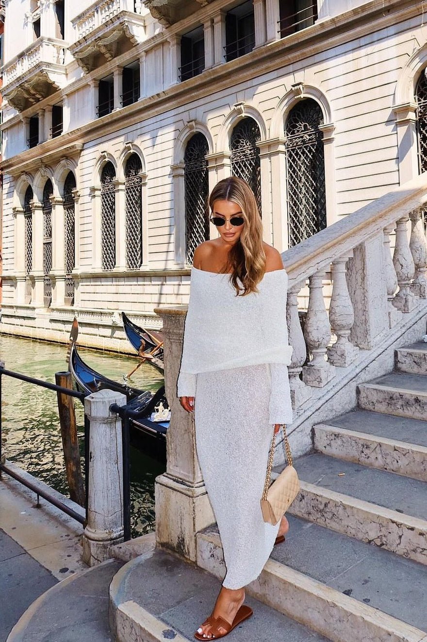 Meshki Off Shoulder Boucle Maxi Dress, Ivory photo 3