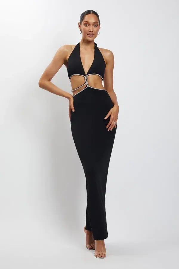 Meshki Nicha Diamante Cut Out Midi Dress Black Size 8 photo 2