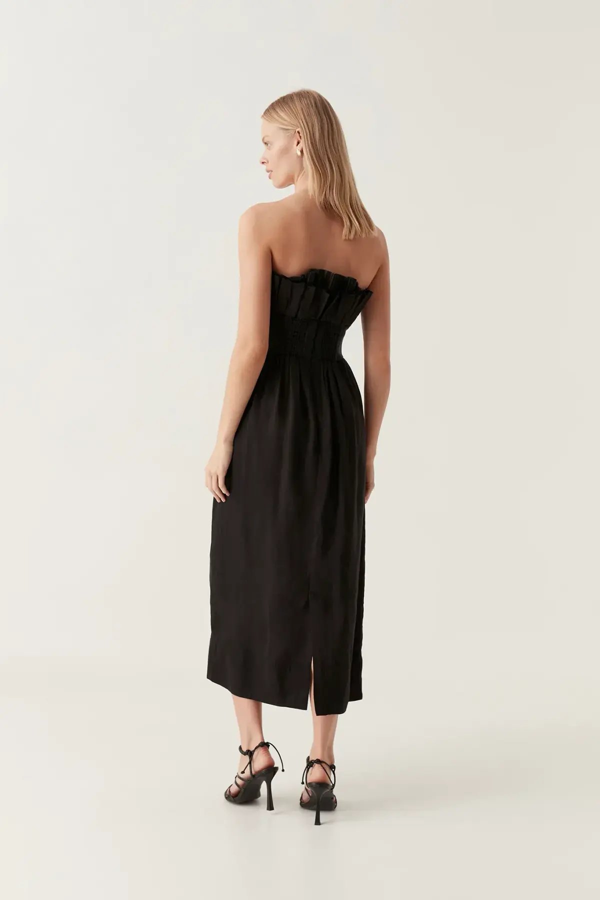 AJE Black Whisper Knot Strapless Ruffle Midi Dress AU 8 photo 3