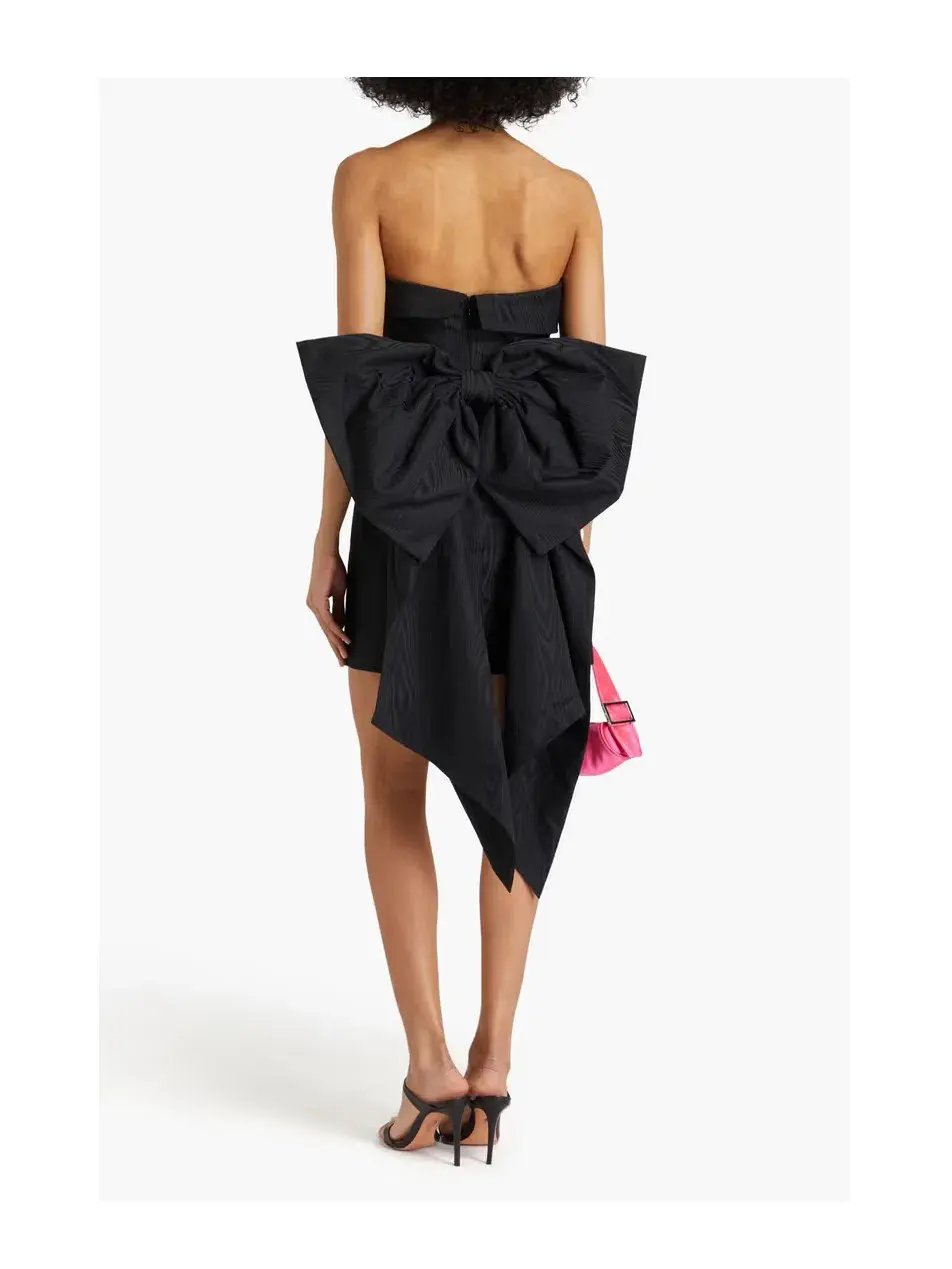 Rebecca Vallance Malone Strapless Bow-Embellished Moire Mini Dress Black Size 10 photo 2
