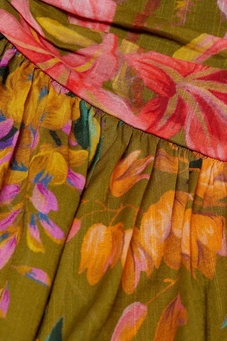 Zimmermann Tropicana Asymmetric Dress Khaki Floral Size 0P / Au 6 photo 4