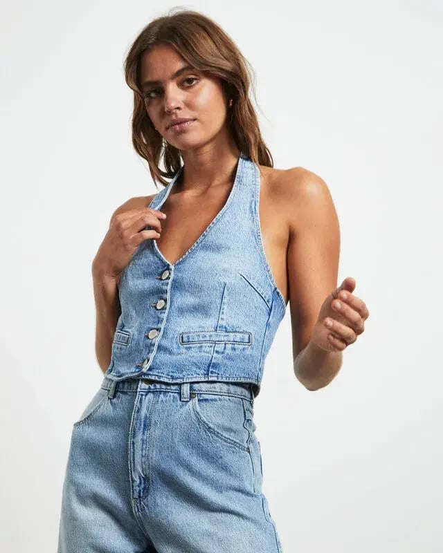 Rollas Halter Denim Vest Basette Blue Size M / AU 10 photo 4