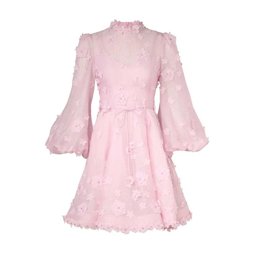 Zimmermann Lift Off Floral Applique Mini Dress In Pink photo 2