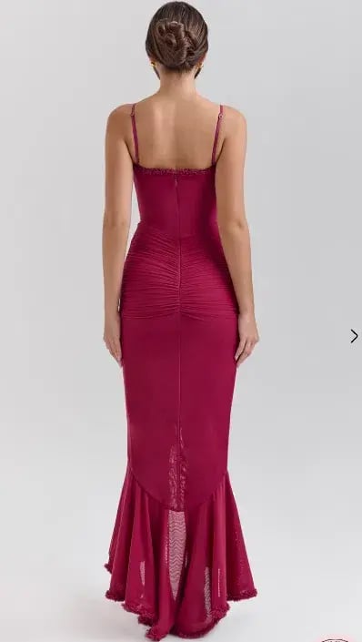 House of CB Gabbi Ruffled Front Gown Wine Size 10 photo 5