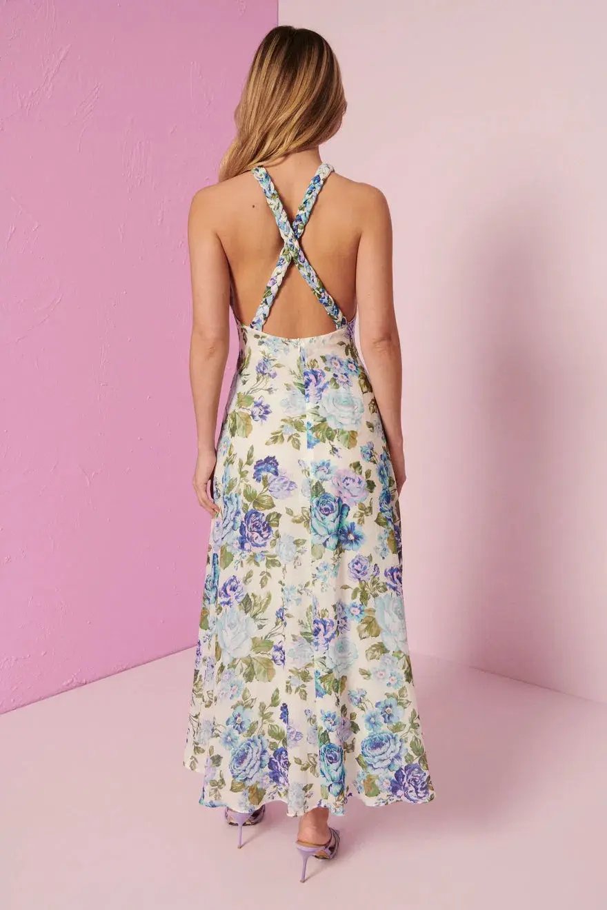 Kate Ford Mojave Braided Dress Belita Blue Floral Size AU 10 photo 3