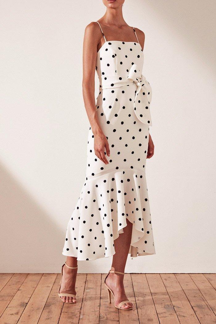 Shona Joy Abigail Trumpet Midi Black & White Polka Dot Size 8 photo 2