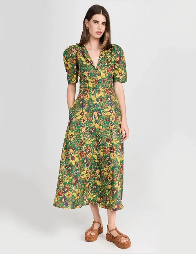 Alemais Isabella V Floral Midi Dress Green Size 8 photo 2