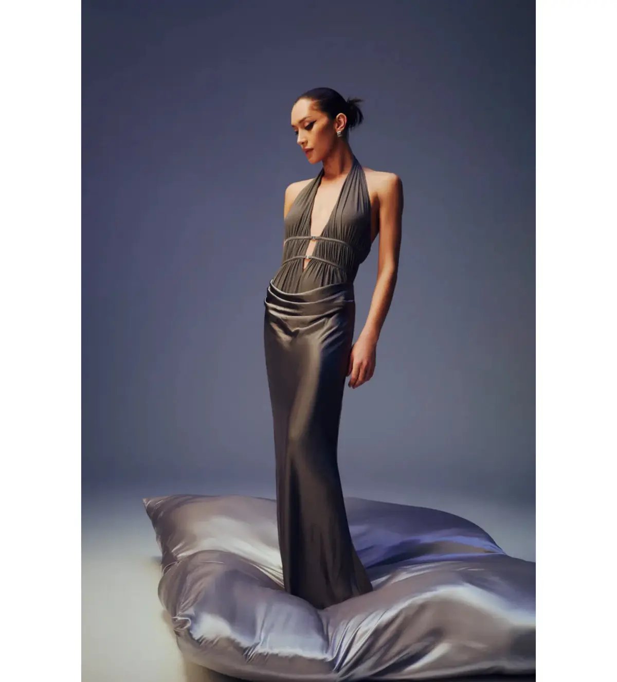 Misha Celine Satin Maxi Dress in Pewter Size 6/XS photo 6