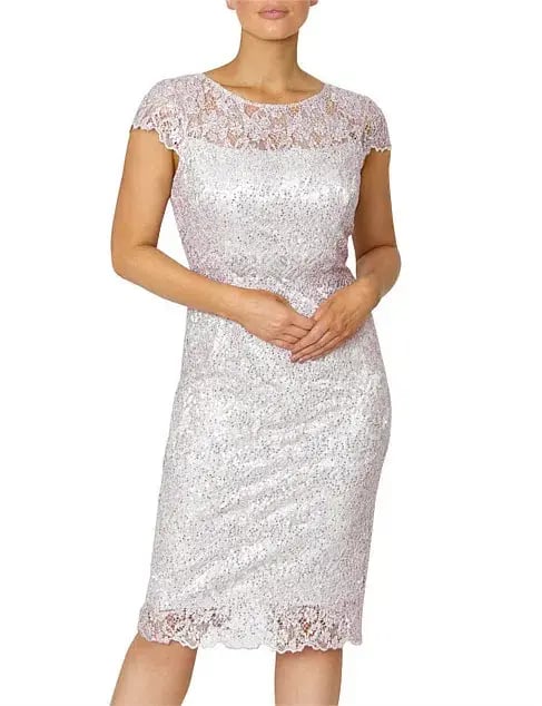 Anthea Crawford  Venetia Sequin Lace Dress Dusk Pink Size 8 photo 2
