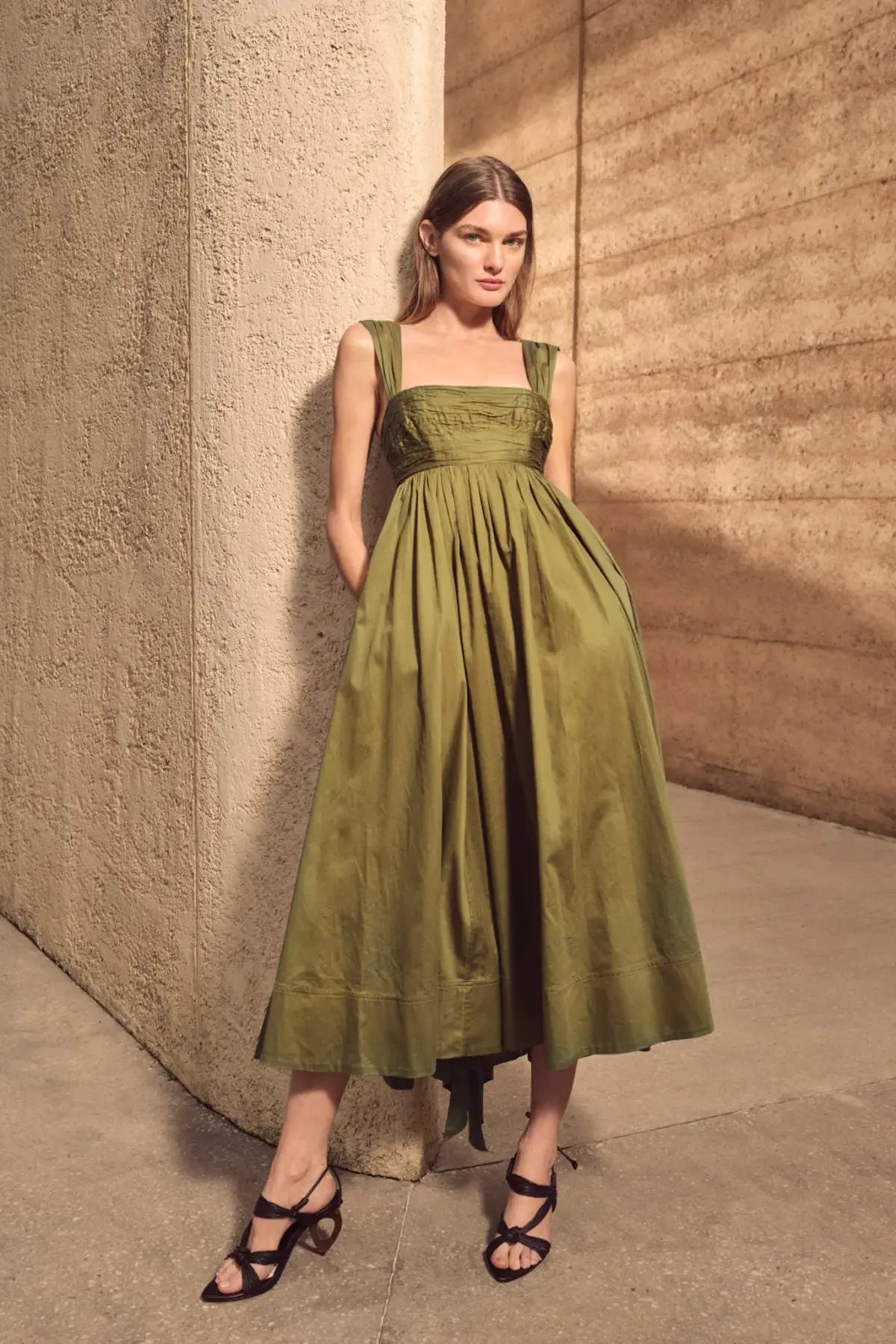 Aje Nova Tie Back Midi Dress Olive Size 10 photo 2