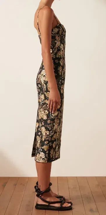 Shona Joy Palermo Linen Fitted Midi Dress Black Size AU 10 photo 2