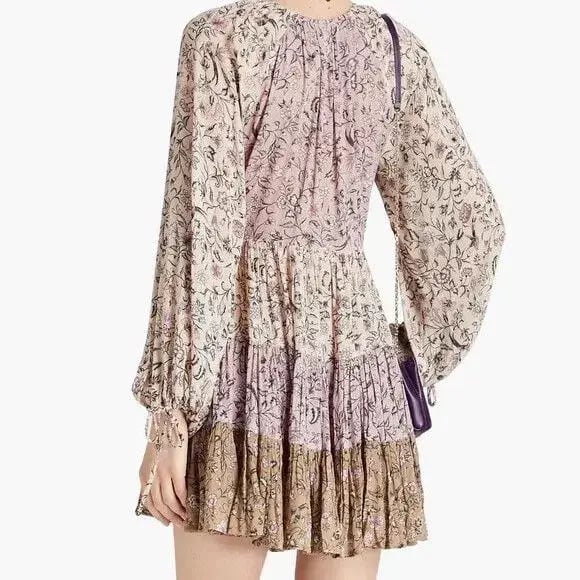 Tigerlily Livana Fabia Patchwork Long Sleeve Mini Dress Lilac Floral Size 12 photo 3
