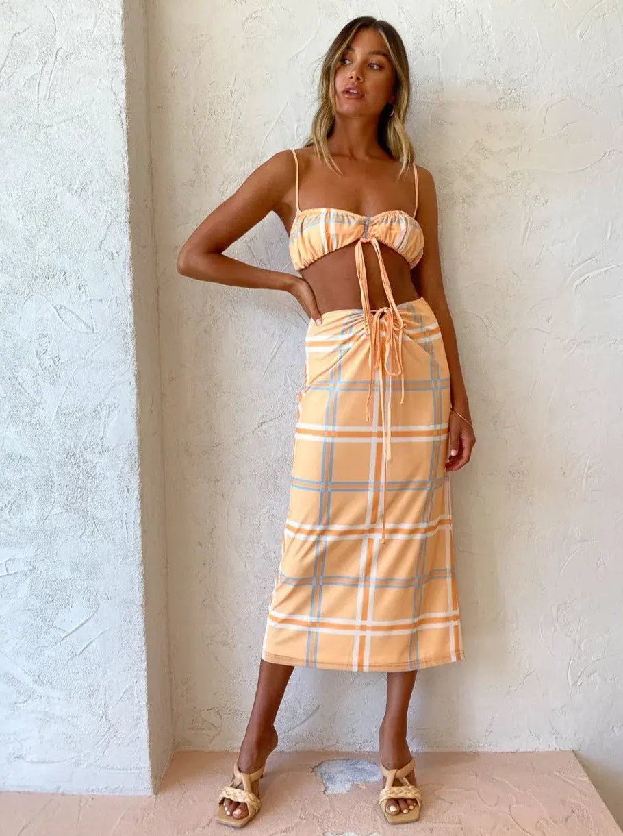 Hansen & Gretel Dalai Top and Saskia Skirt Tangelo Check Orange Size 8 photo 2