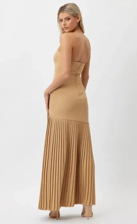 Bianca and Bridgett Mara Pleated Maxi Dress in Beige Gold Size 8 photo 6
