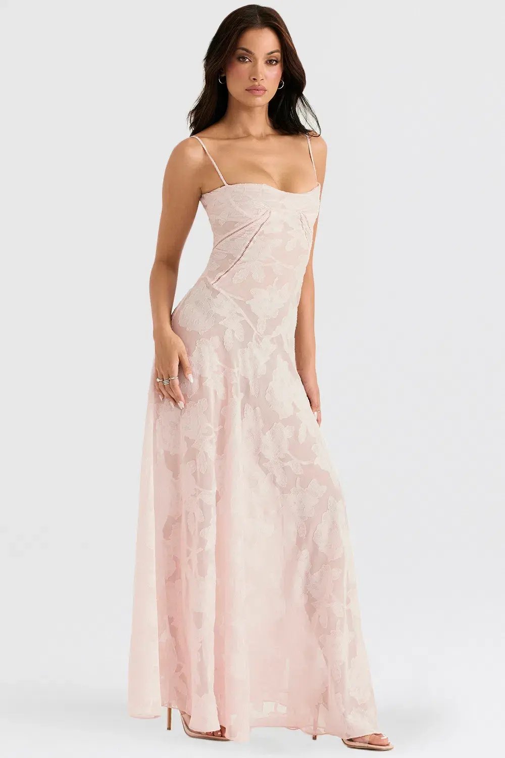 House of CB Seren Lace Back Maxi Dress Soft Pink Floral Size XS / AU 6 photo 4