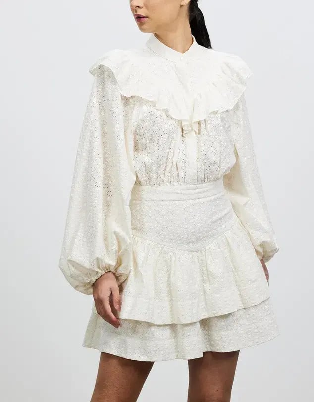 Shona Joy Magnolia Frill Mini Dress Cream Size 12 photo 2
