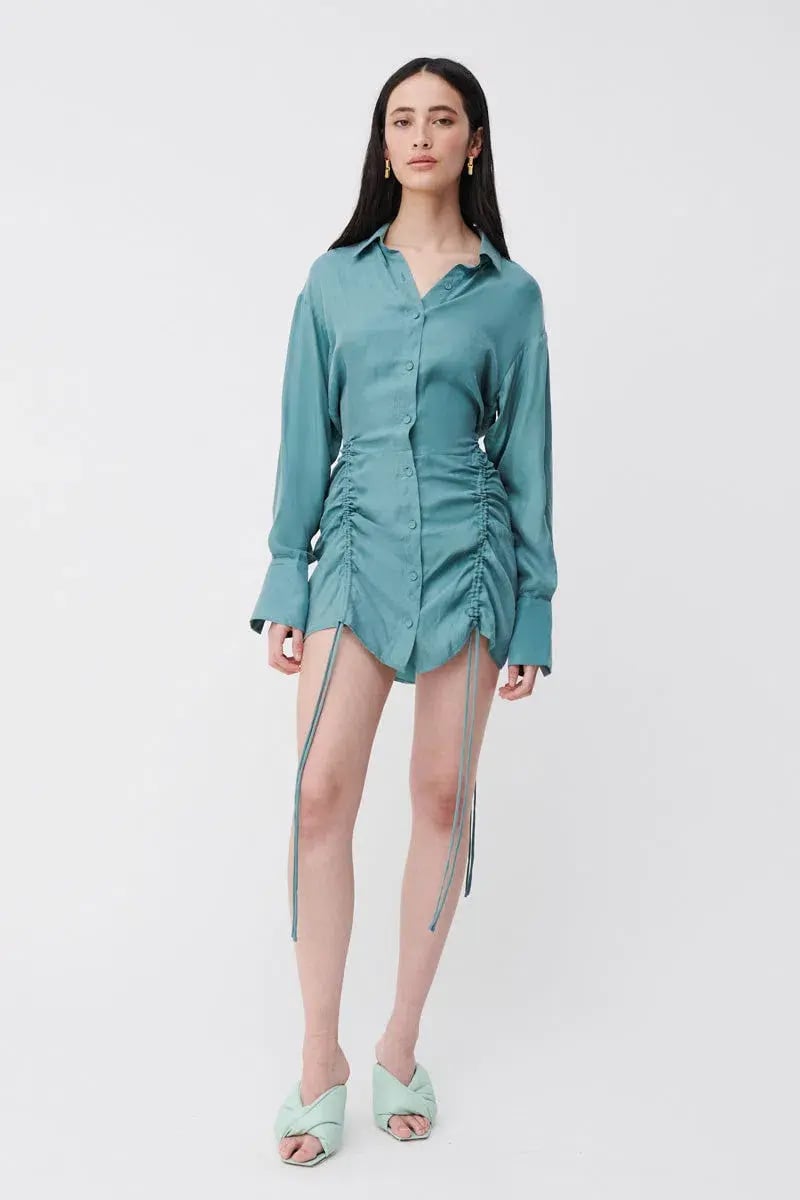 Suboo Seafoam Andy Ruched Mini Shirt Dress Blue  Size S / AU 8 photo 2