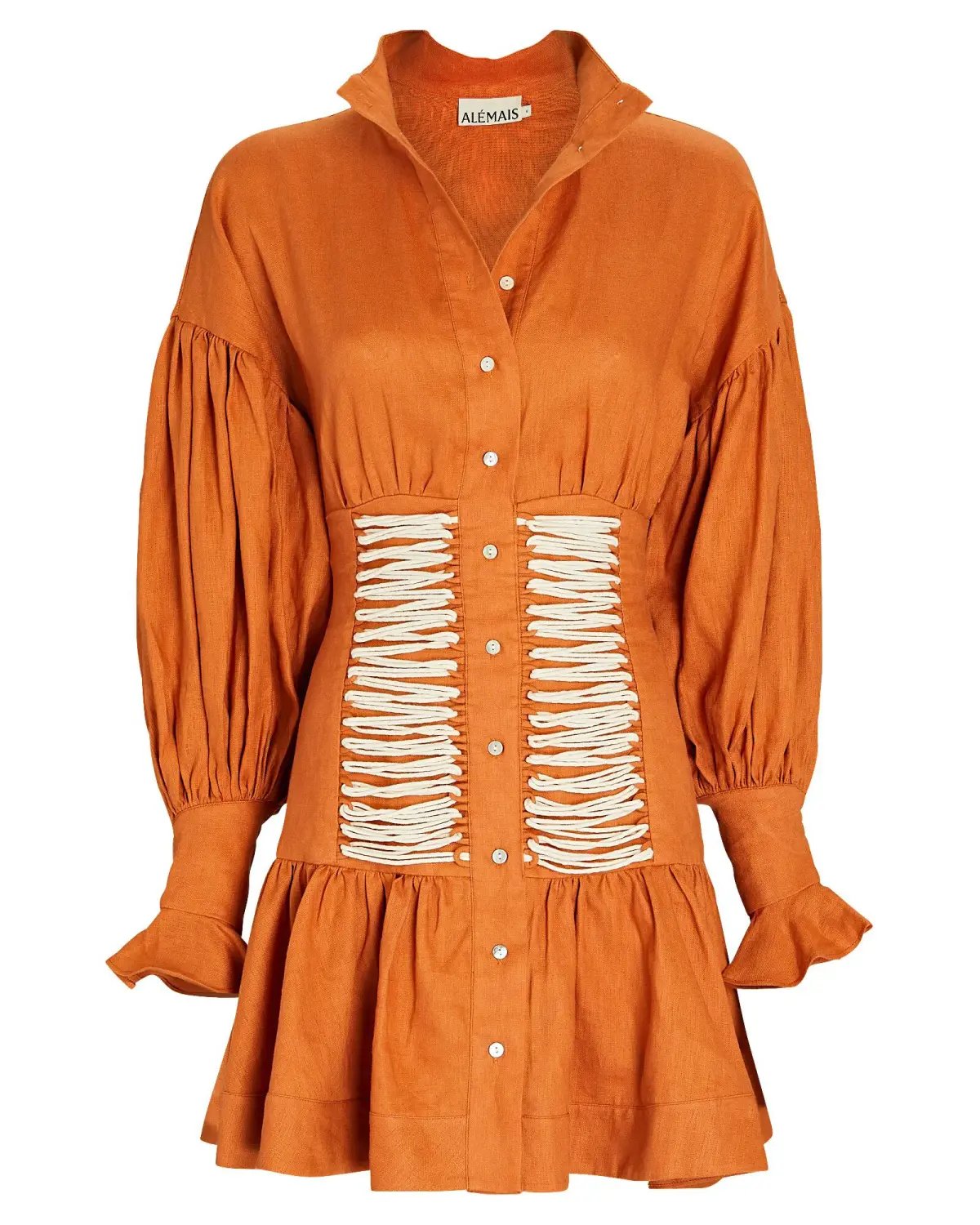 Alemais Holly Linen Lace-Front Mini Dress Orange Size 8 photo 3