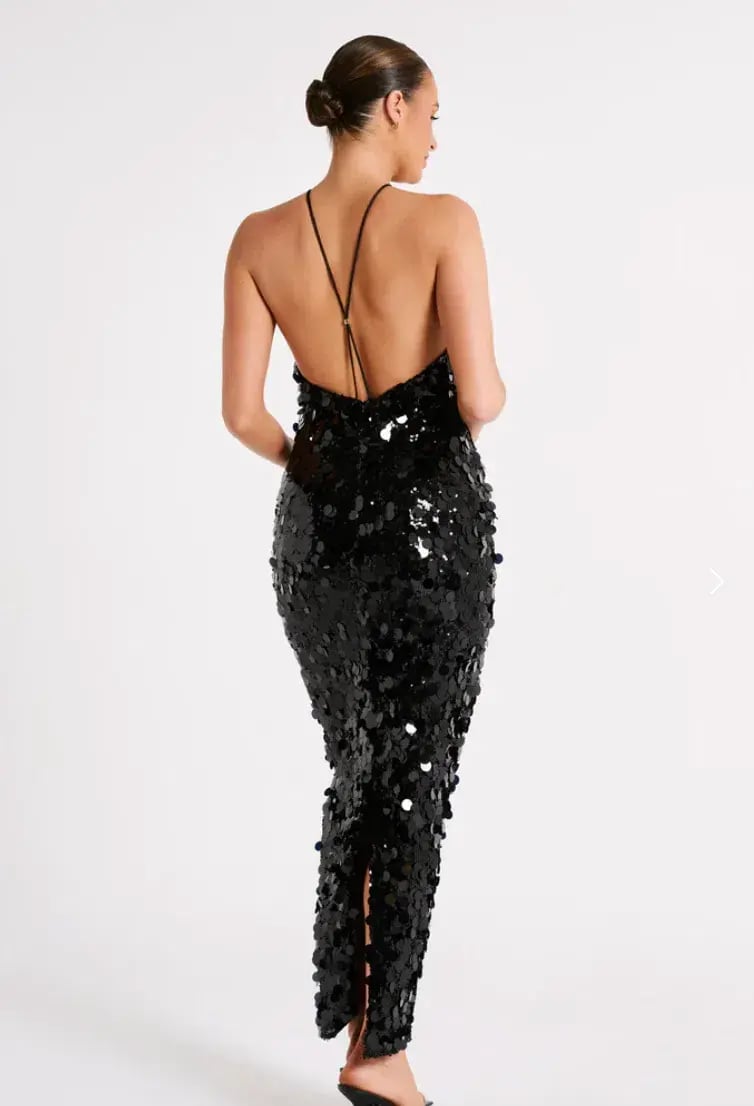 Meshki April Sequin Halter Maxi Dress Black Size 10 photo 2