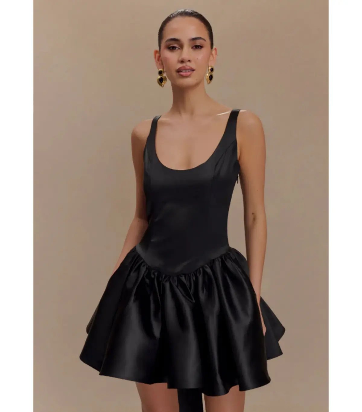 Meshki Felicia Satin Mini Dress With Bow in Black Size 8/S photo 2