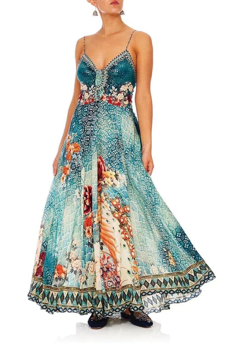 Camilla Long Dress With Tie Front Her Heirloom Print Size S photo 2