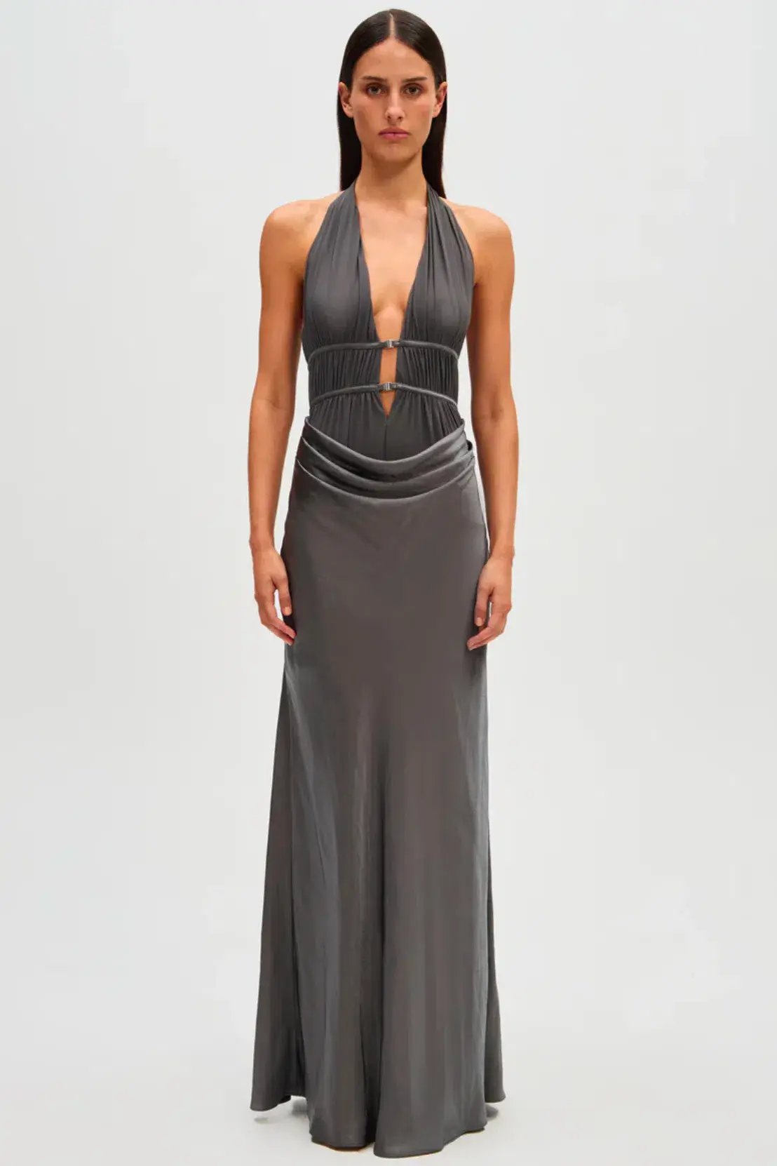 Misha Celine Satin Maxi Dress Pewter Size 10 photo 2