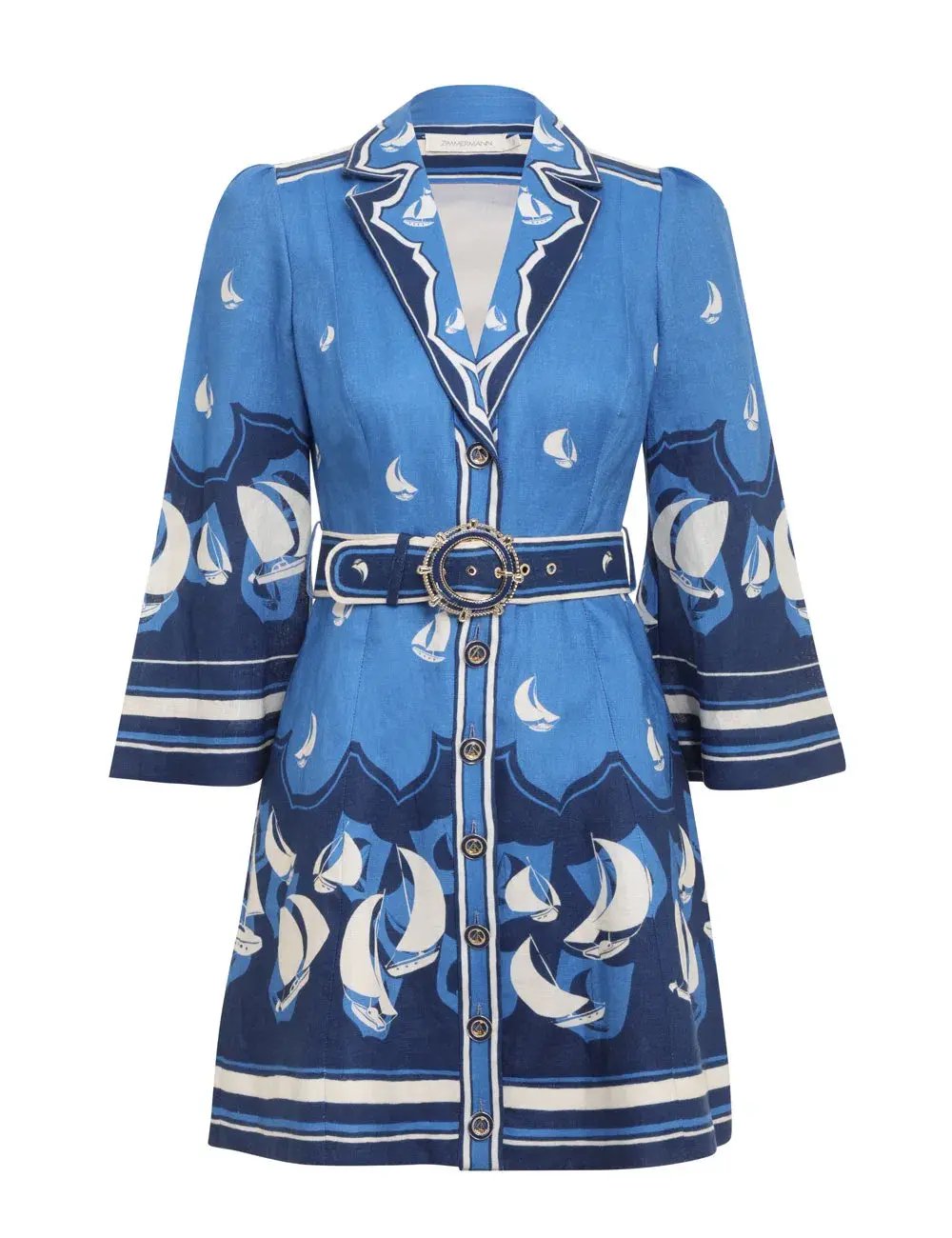 Zimmermann High Tide Mini Shirt Dress Blue Sailboats Size 1 / AU 10 photo 4