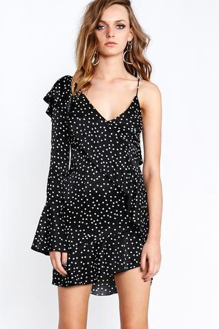 Shakuhachi Spot On One Sleeve Ruffle Polka Dot Dress Print Size 8 photo 2