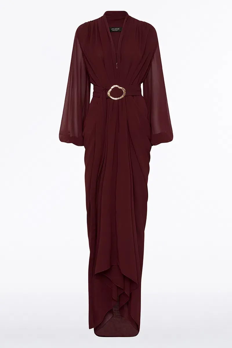 Carla Zampatti Merlot Georgette Waterfall Dress Size 14 photo 4