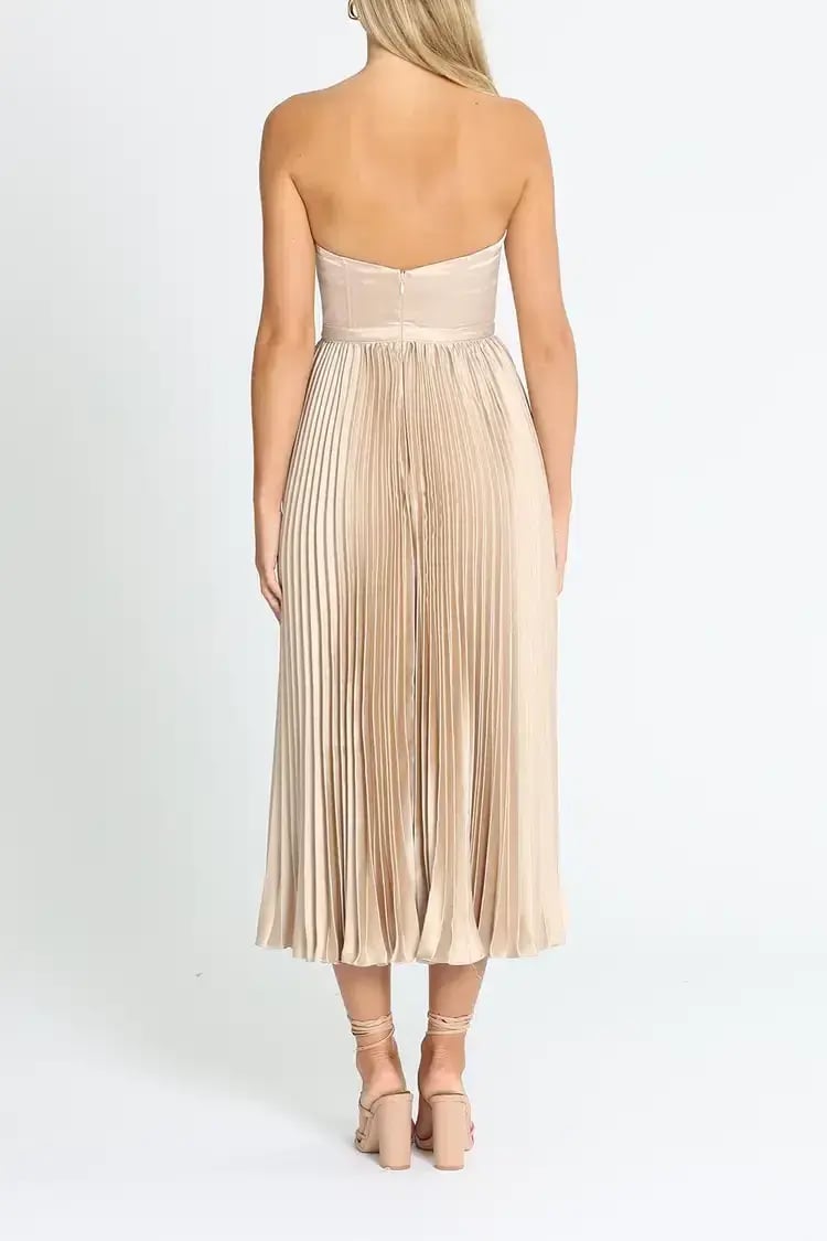 Elle Zeitoune Fluid Pleated Midi Dress in Champagne Size 8 photo 3