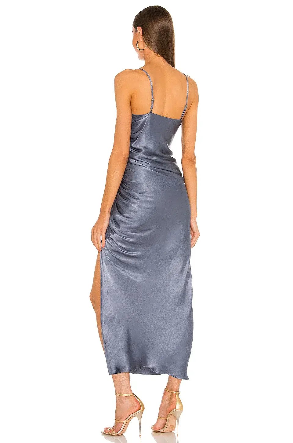 Shona Joy Lily Bias Ruched Midi Dress in Blue Smoke Size 6 photo 3