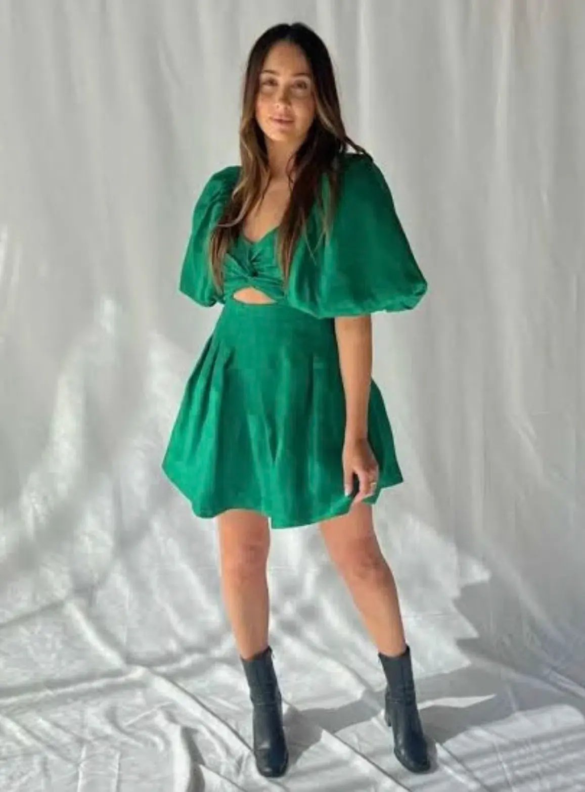 AJE Dusk Knot Puff Sleeve Mini Dress Emerald Size 6 photo 3