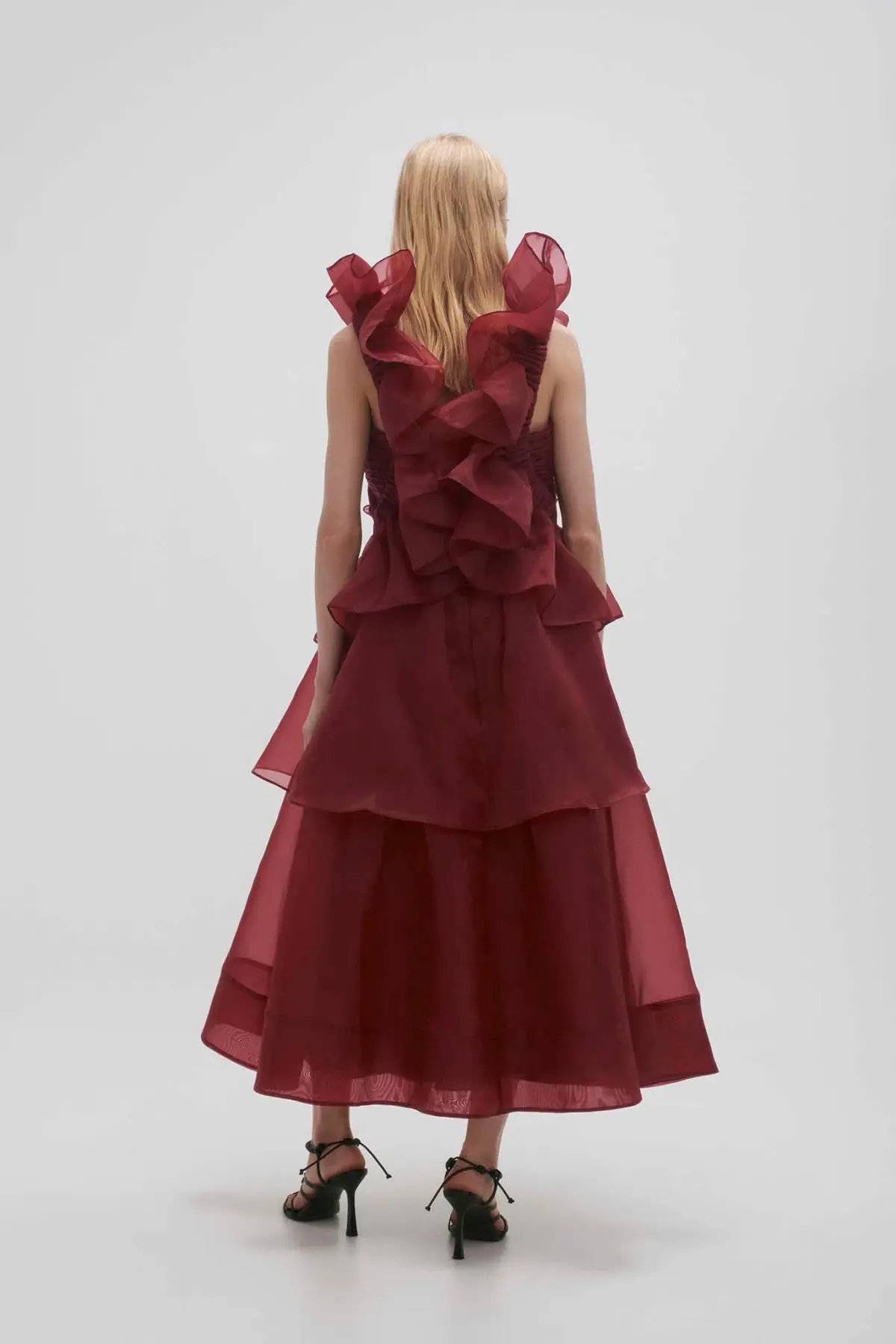 AJE ASRA PLEATED FRILL MIDI DRESS RED SIZE 8 photo 4