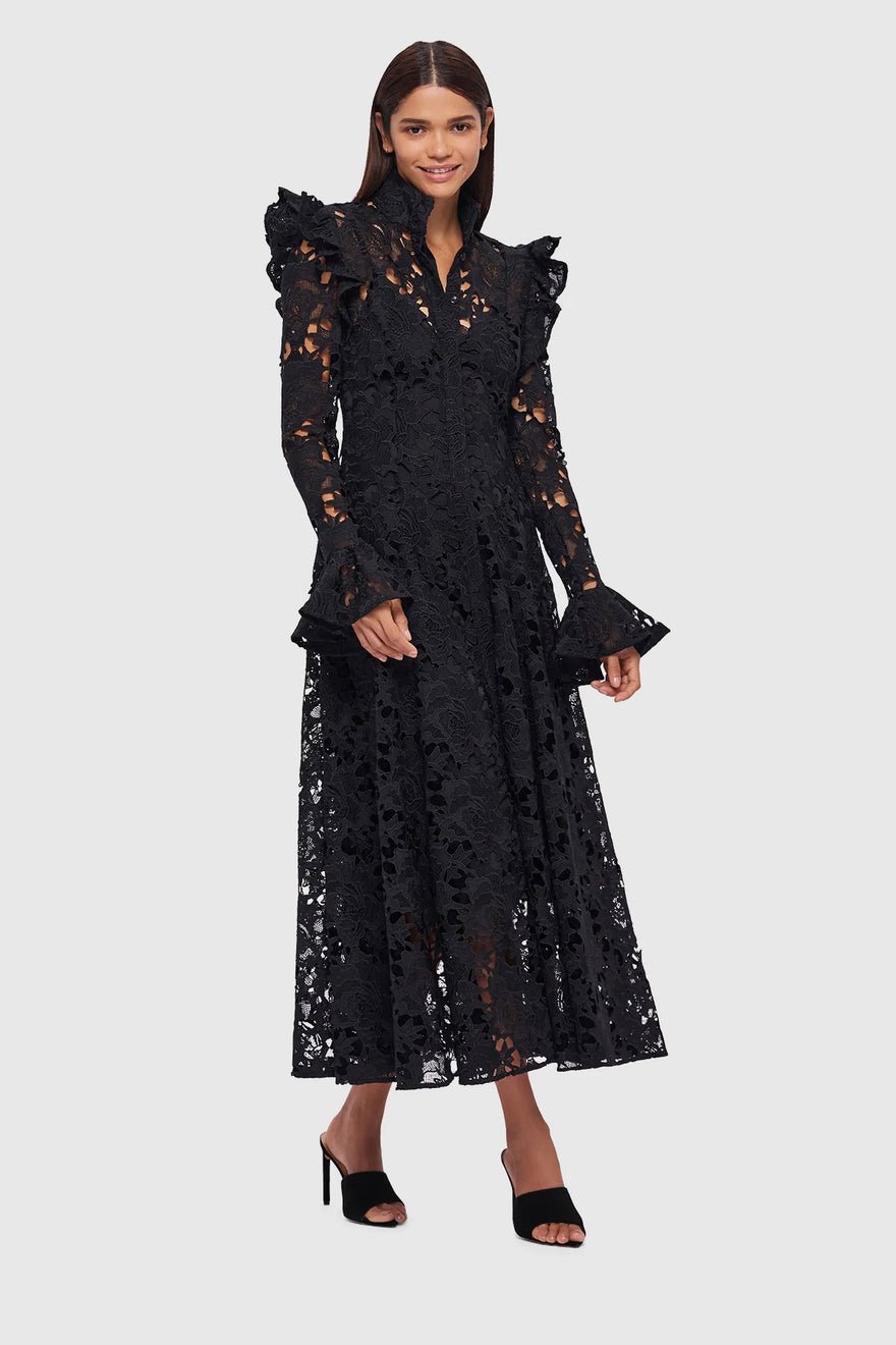 Leo Lin Aliyah Lace Butterfly Sleeve Midi Dress - Ebony photo 2