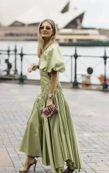 AJE Siren Drawstring Midi Dress Green Size 6 photo 4