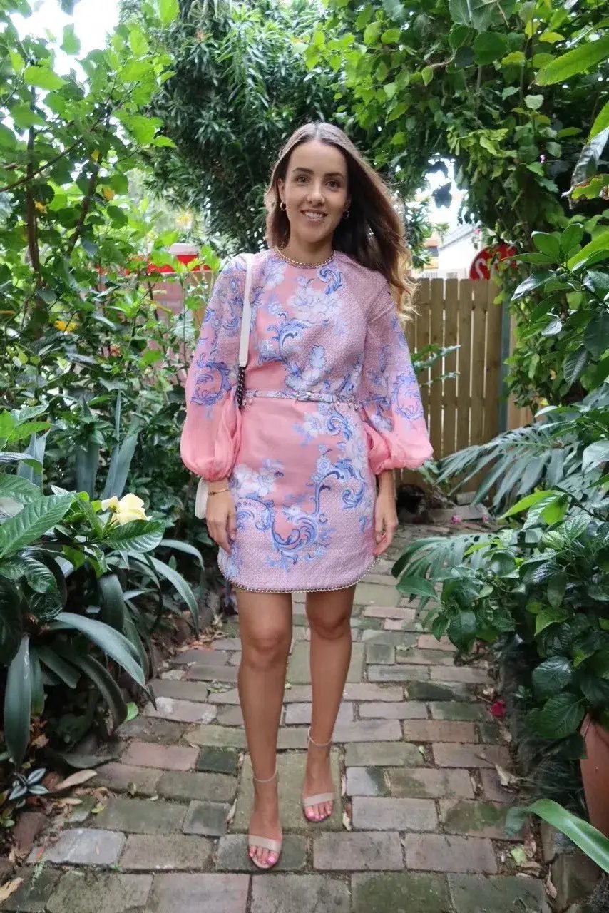 Zimmermann Postcard Mini Dress Swirl Floral Coral Print Size 0 / Au 8 photo 3