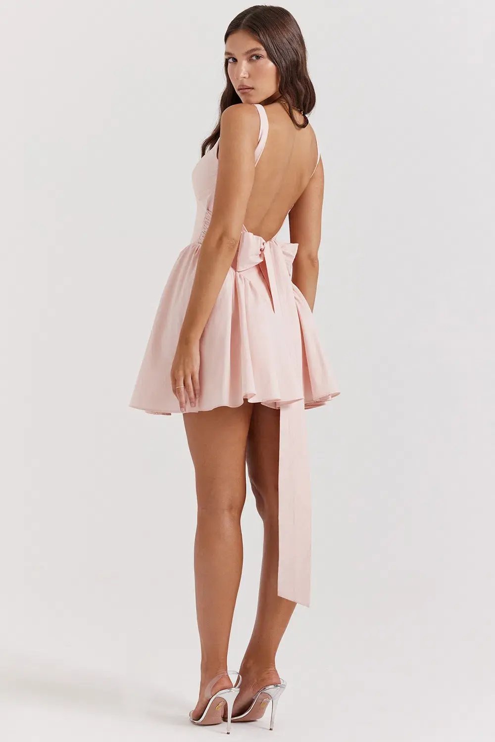 House of CB Florianne Bow Mini Dress Soft Peach Size 6 photo 2