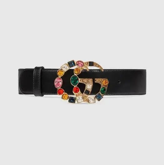 Gucci Leather Belt with Crystal Double G Buckle Multi photo 2