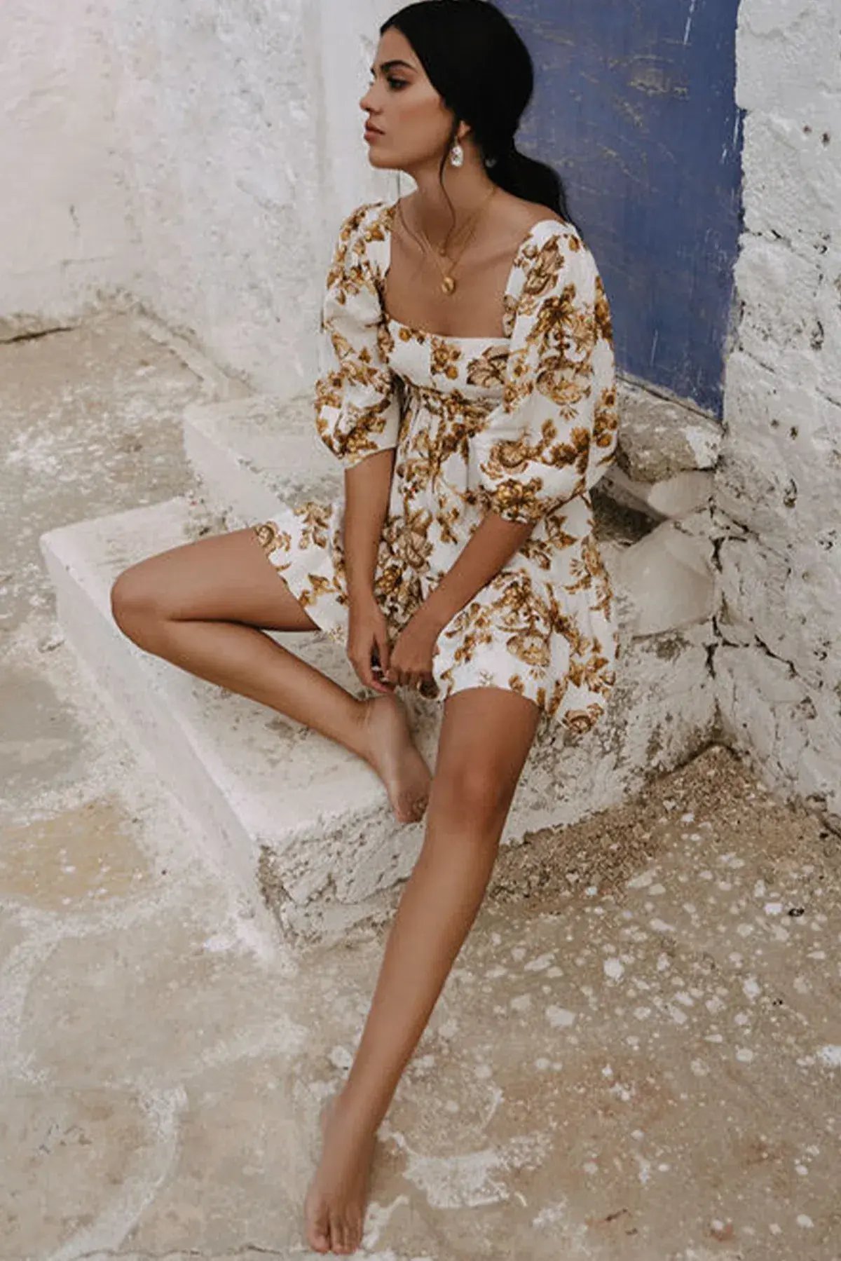 Shona Joy Bella Linen Open Back Mini Dress Floral Size 12 / L photo 4