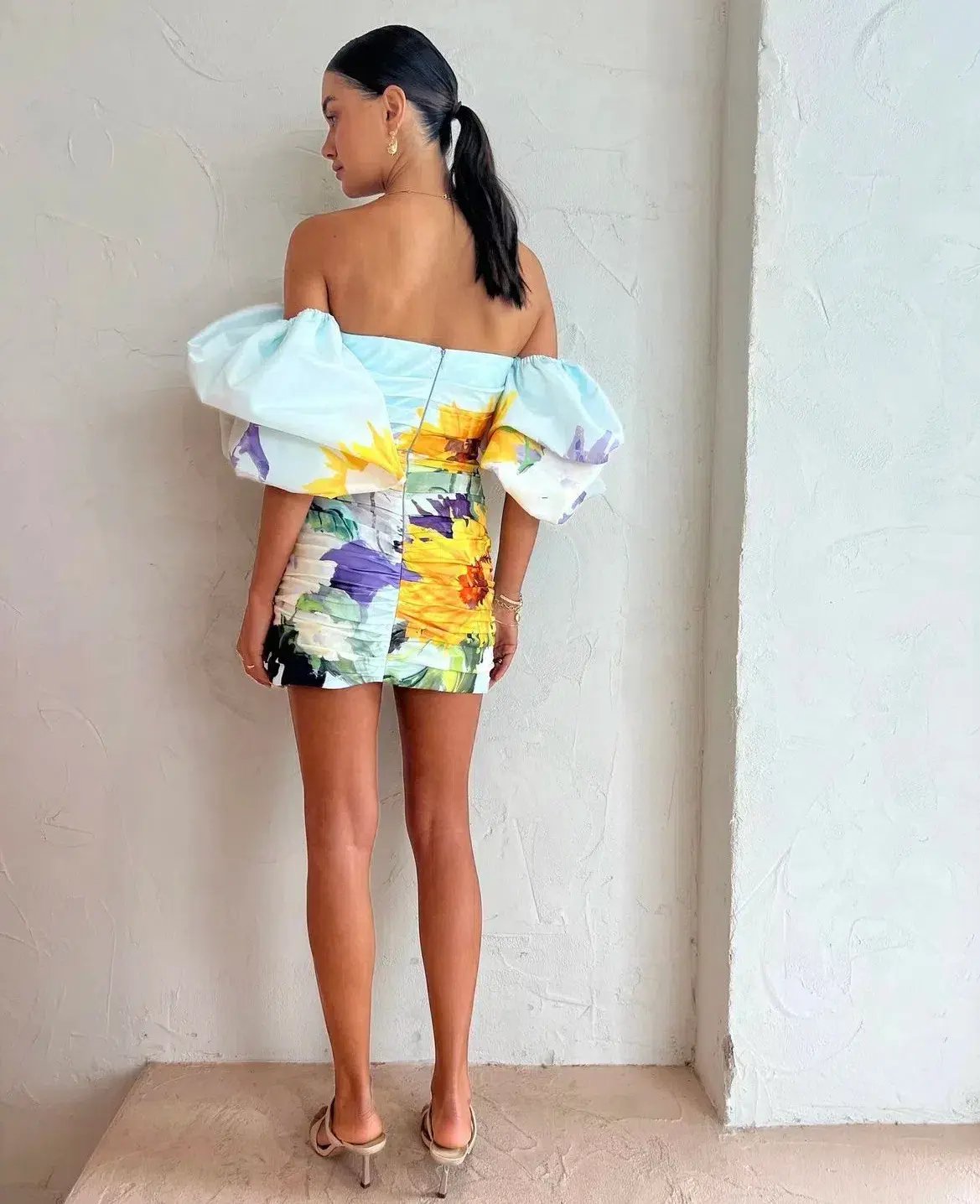 Leo Lin Brenda Puffy Sleeve Mini Dress in Sunflower Size 8 photo 4