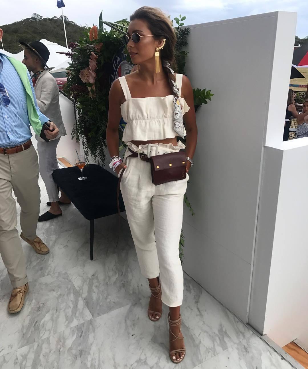 Steele Aster Crop Top and Linen Pants Set Cream Size 6 photo 4