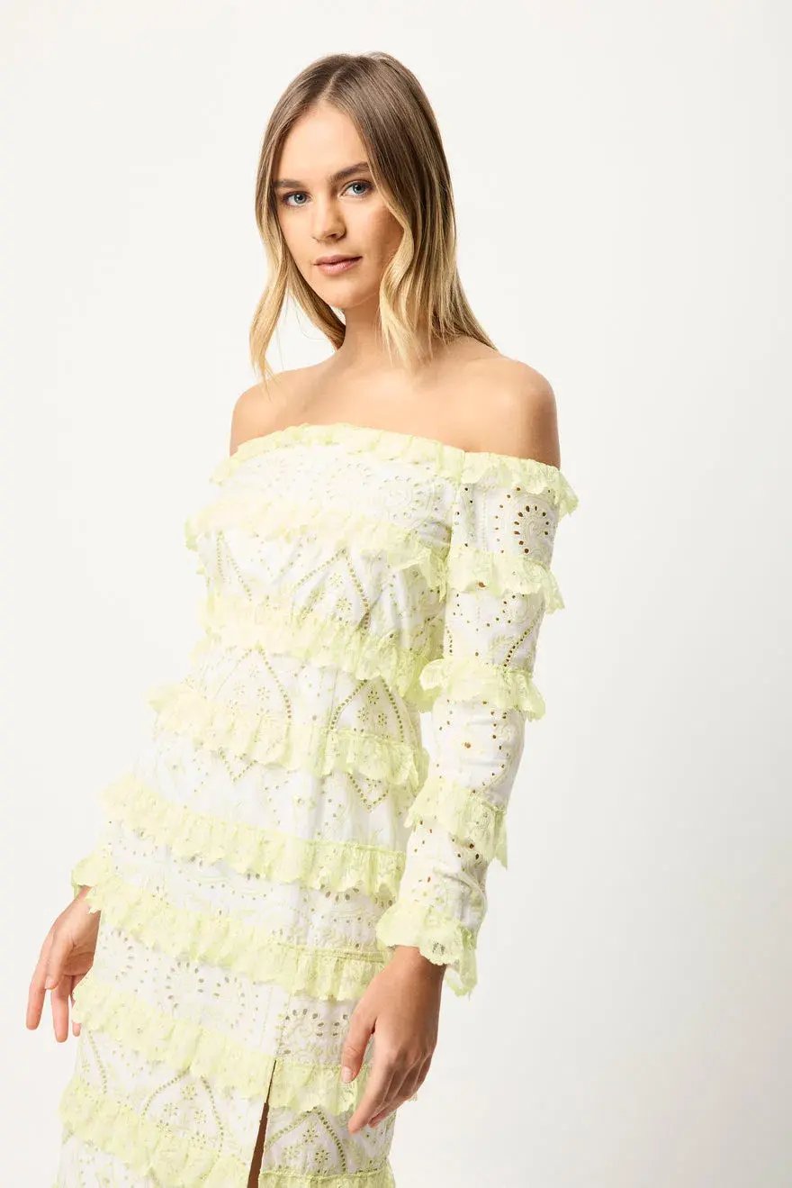Elliatt Saint Lucia Midi Dress In Ivory/Citrus Size M/ AU 10 photo 4