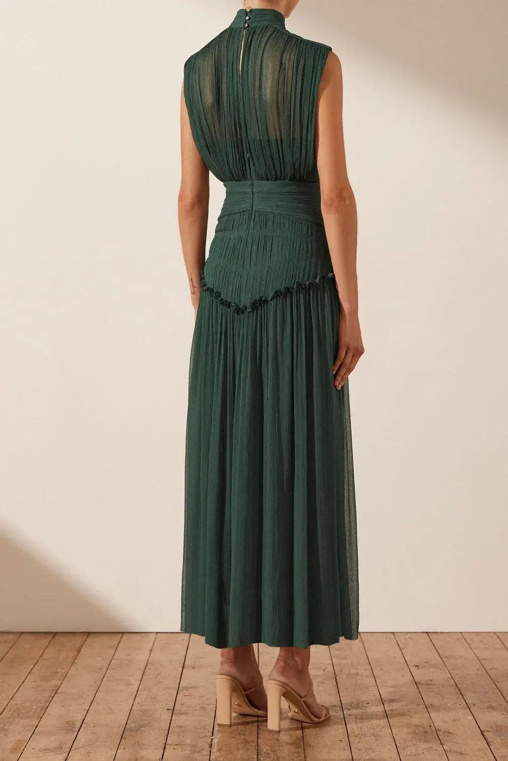 Shona Joy Leonie High Neck Midi Dress Green Size 12 photo 3